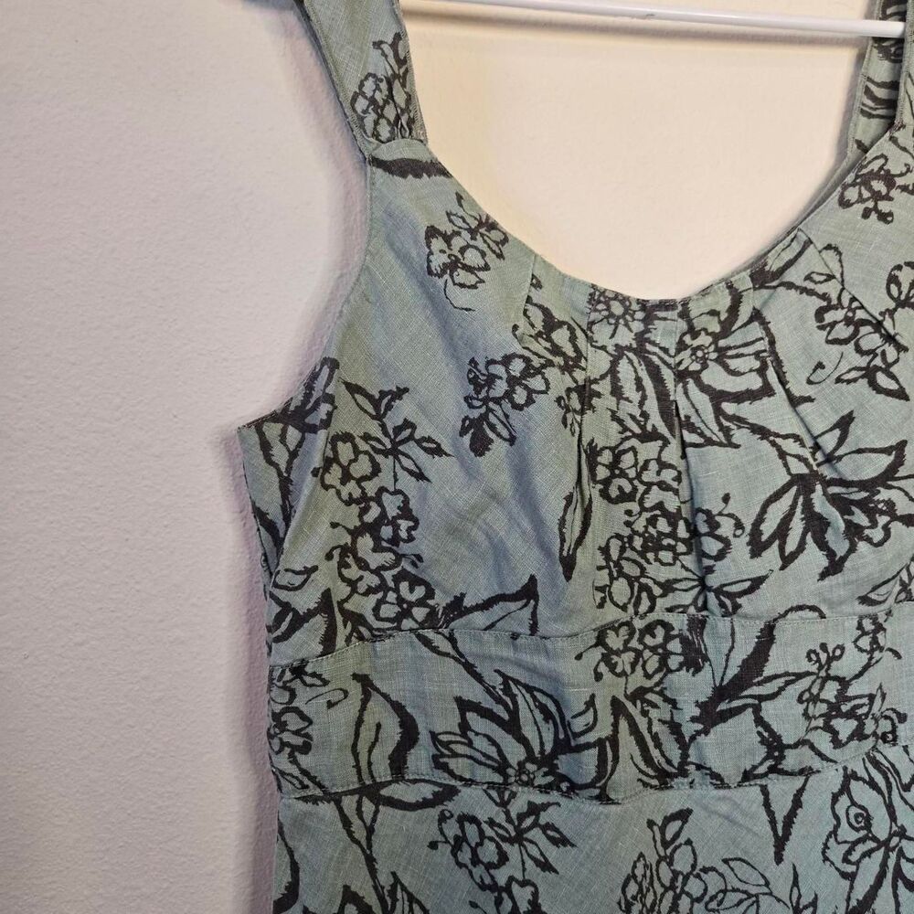 North Style Y2K 2000S Pure Linen Pleated Aline Midi Length Floral Nature Dress - Picture 3 of 7